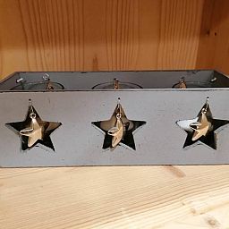 Porta Candele in legno grigio lungo con 3 stelle