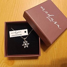 Catenina con Ciondolo Fiocco di Neve Piccolo in Argento rodiato e Zirconi