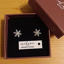 Orecchino Fiocco di Neve in Argento rodiato medio con Zirconi