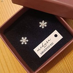 Orecchino Fiocco di Neve in Argento rodiato piccolo con Zirconi