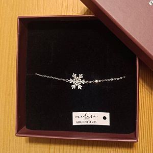 Bracciale con Fiocco di Neve grande in Argento rodiato e Zirconi