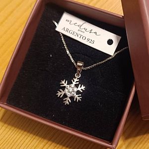 Catenina con Ciondolo Fiocco di Neve Piccolo in Argento rodiato e Zirconi