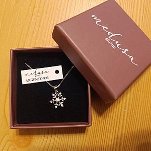 Catenina con Ciondolo Fiocco di Neve Piccolo in Argento rodiato e Zirconi