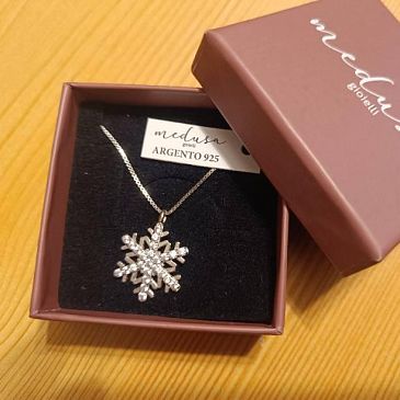 Catenina con Ciondolo Fiocco di Neve Grande in Argento rodiato e Zirconi