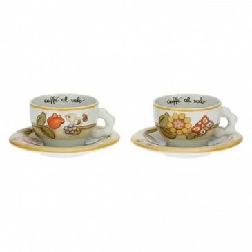Set 2 tazze Country con fiori, farfalla e uccellino medio