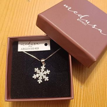 Catenina con Ciondolo Fiocco di Neve Grande in Argento rodiato e Zirconi