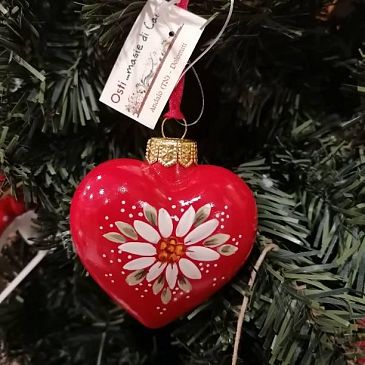 Palla in ceramica dipinta a mano Cuore Rossa con Stella Alpina